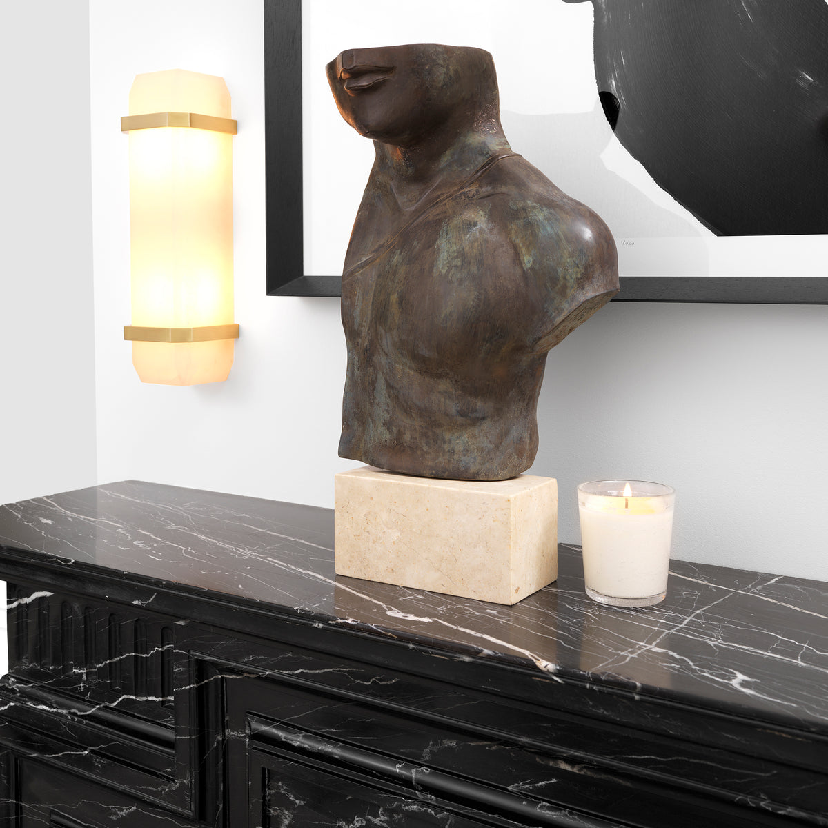 Wall Lamp Pandora alabaster antique brass finish by Eichholtz