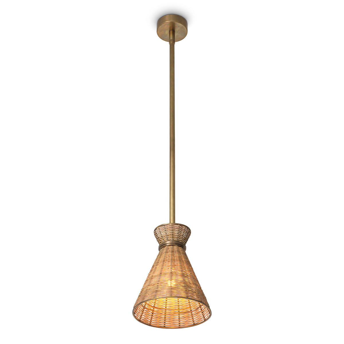 Pendant Kon Tiki vintage brass finish natural rattan by Eichholtz