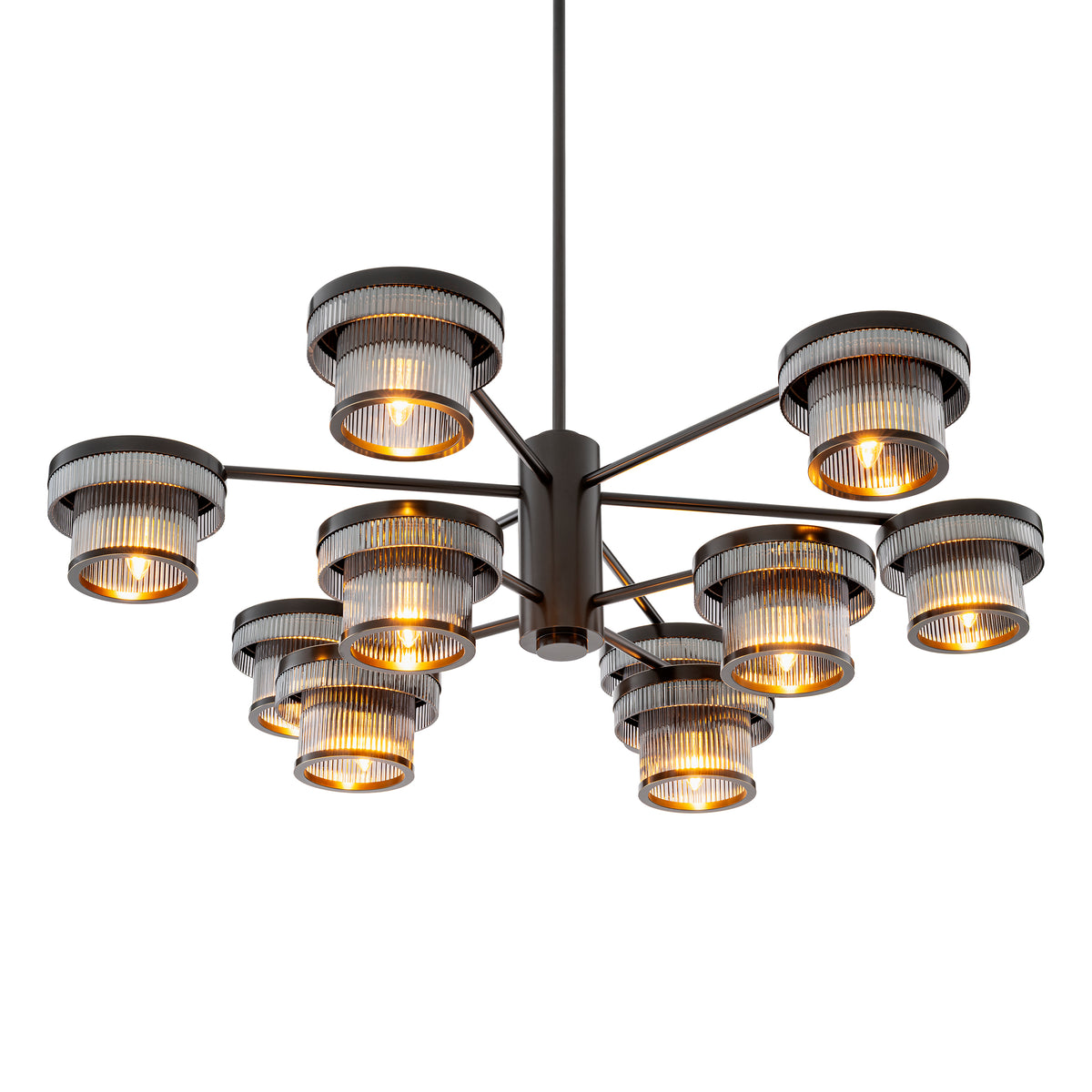 CDJ Chandelier Andromeda bronze highlight finish smoke glass by Eichholtz