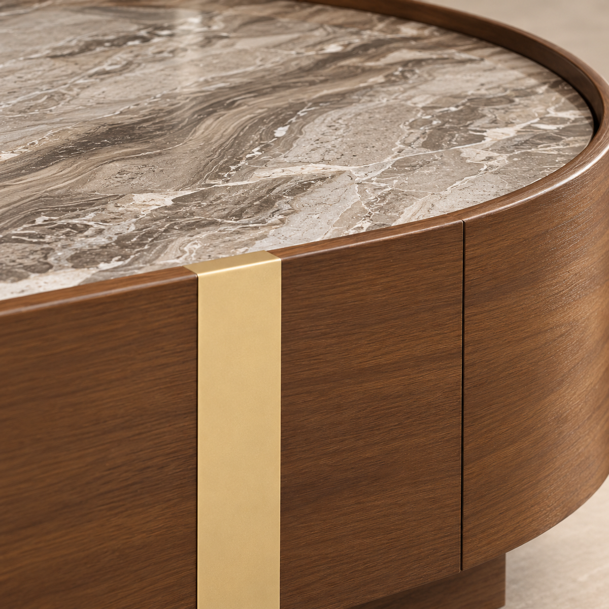 Oslo Gold & Walnut Veneer Oval Coffee Table with Ceramic Top Berkeley Designs