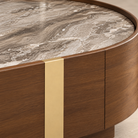 Oslo Gold & Walnut Veneer Oval Coffee Table with Ceramic Top Berkeley Designs