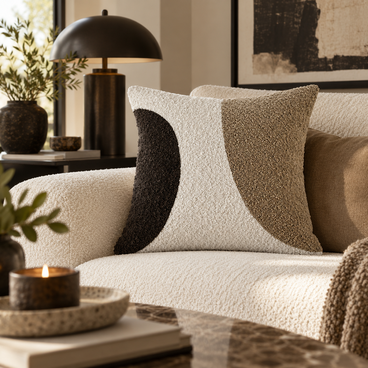Otto Natural Boucle Abstract Circle Cushion 45 cm x 45 cm Malini