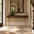 Paris Console Table Natural Walnut Wood with Brass Handles & Legs Berkeley Designs