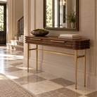 Paris Console Table Natural Walnut Wood with Brass Handles & Legs Berkeley Designs