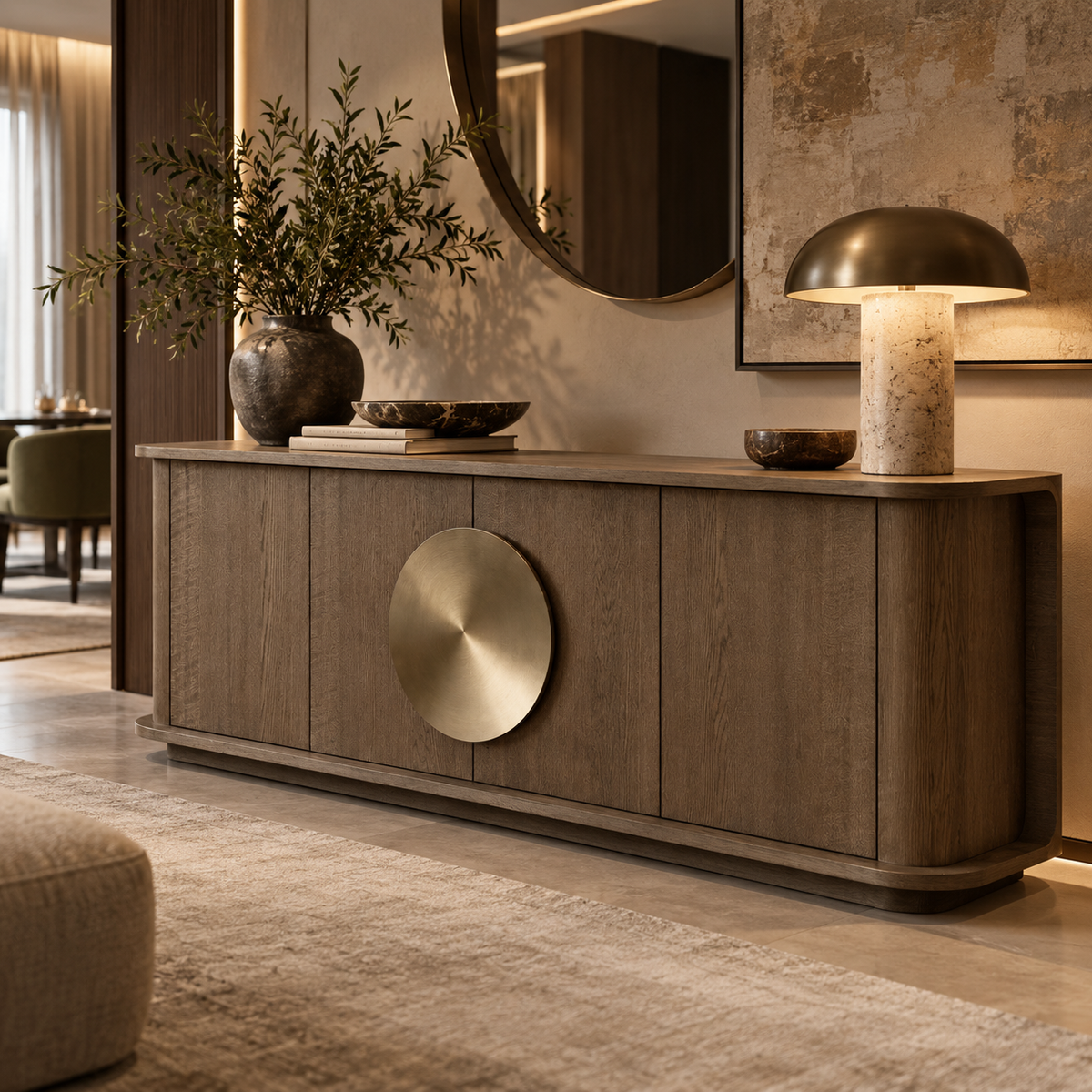 Perth Light Brown Oak & Brushed Brass Sideboard by Berkeley Designs