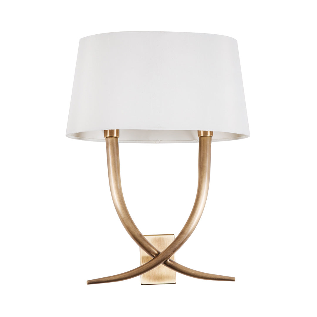 Iva Brass Wall Light with White Fabric Oval Shade by RV Astley