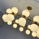 Multi Chandelier Gold Metal Frame & White Opal Glass Globe Shades by Kensington