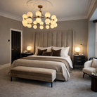 Multi Chandelier Gold Metal Frame & White Opal Glass Globe Shades by Kensington
