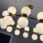 Multi Chandelier Gold Metal Frame & White Opal Glass Globe Shades by Kensington