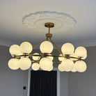 Multi Chandelier Gold Metal Frame & White Opal Glass Globe Shades by Kensington