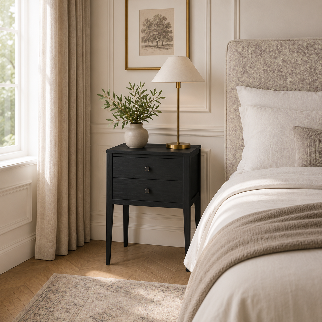 Radford 2 Drawer Bedside Table - Black by D.I. Designs