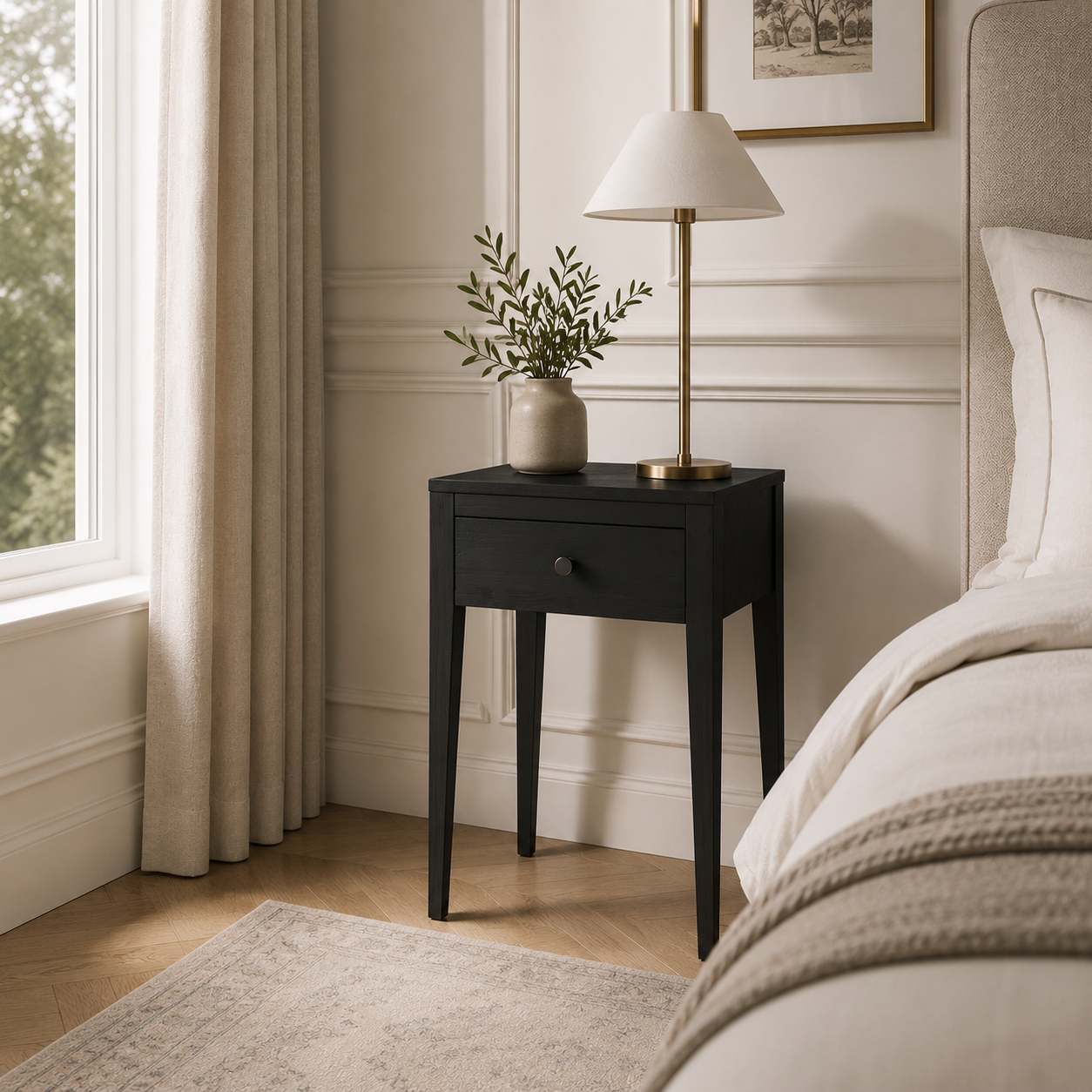 Radford 1 Drawer Bedside Table - Black by D.I. Designs