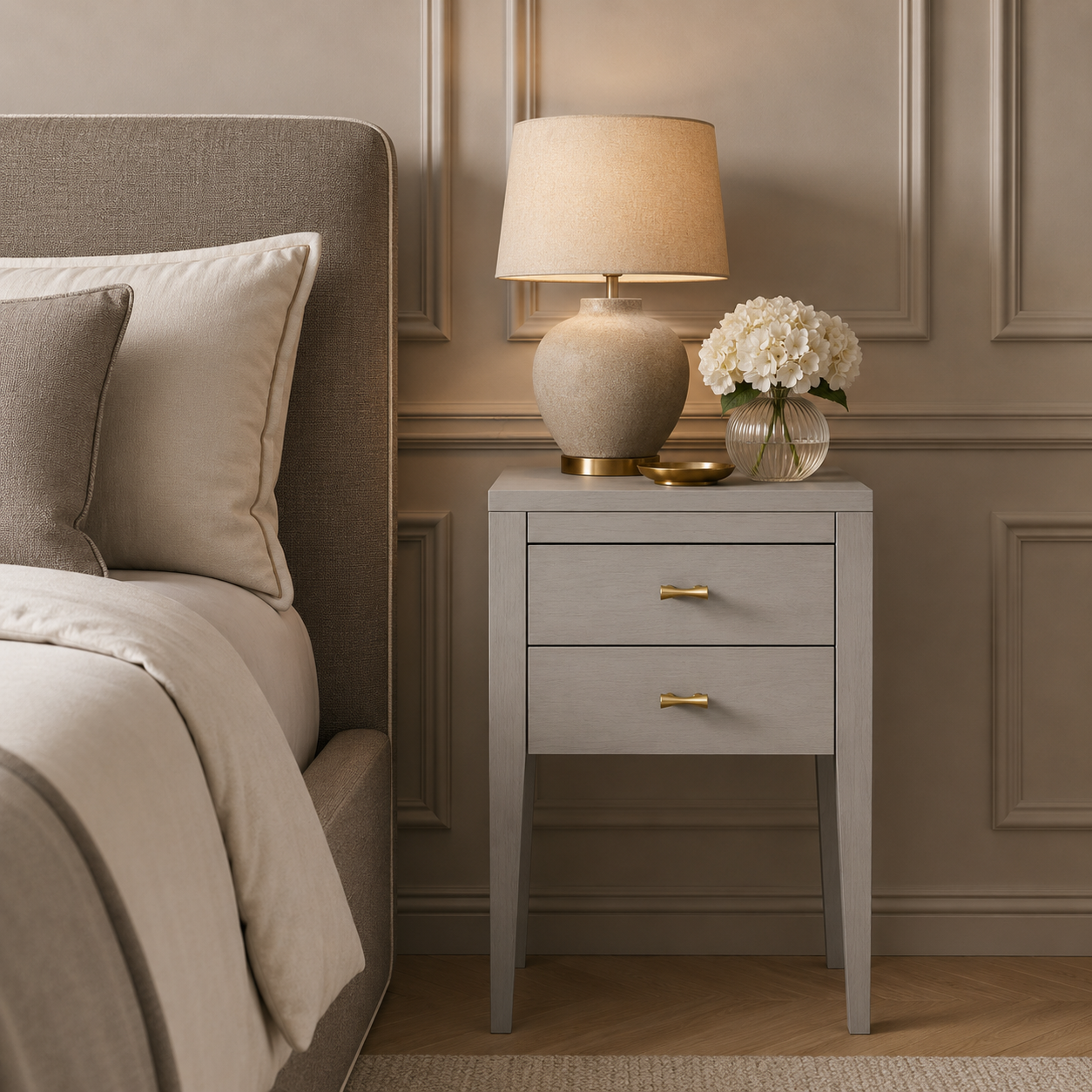 Radford 2 Drawer Bedside Table - Grey by D.I. Designs
