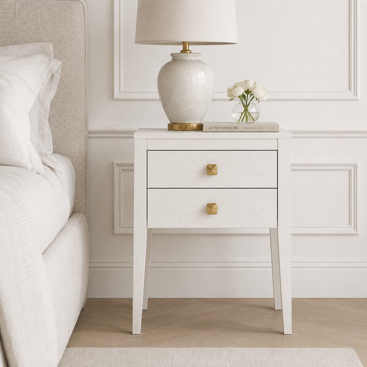 Radford 2 Drawer Bedside Table - White by D.I. Designs
