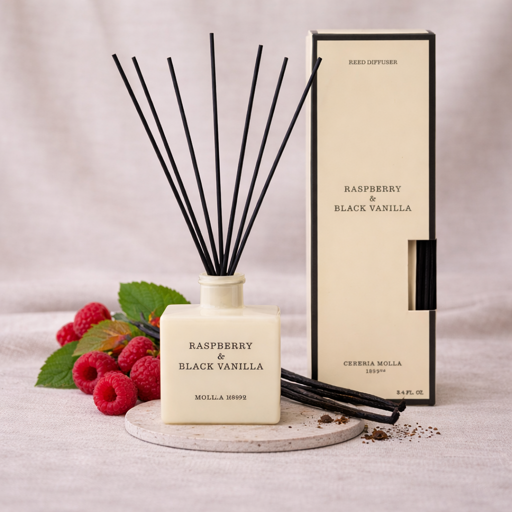 Raspberry & Black Vanilla Fragrance Reed Diffuser – Decorum Interiors