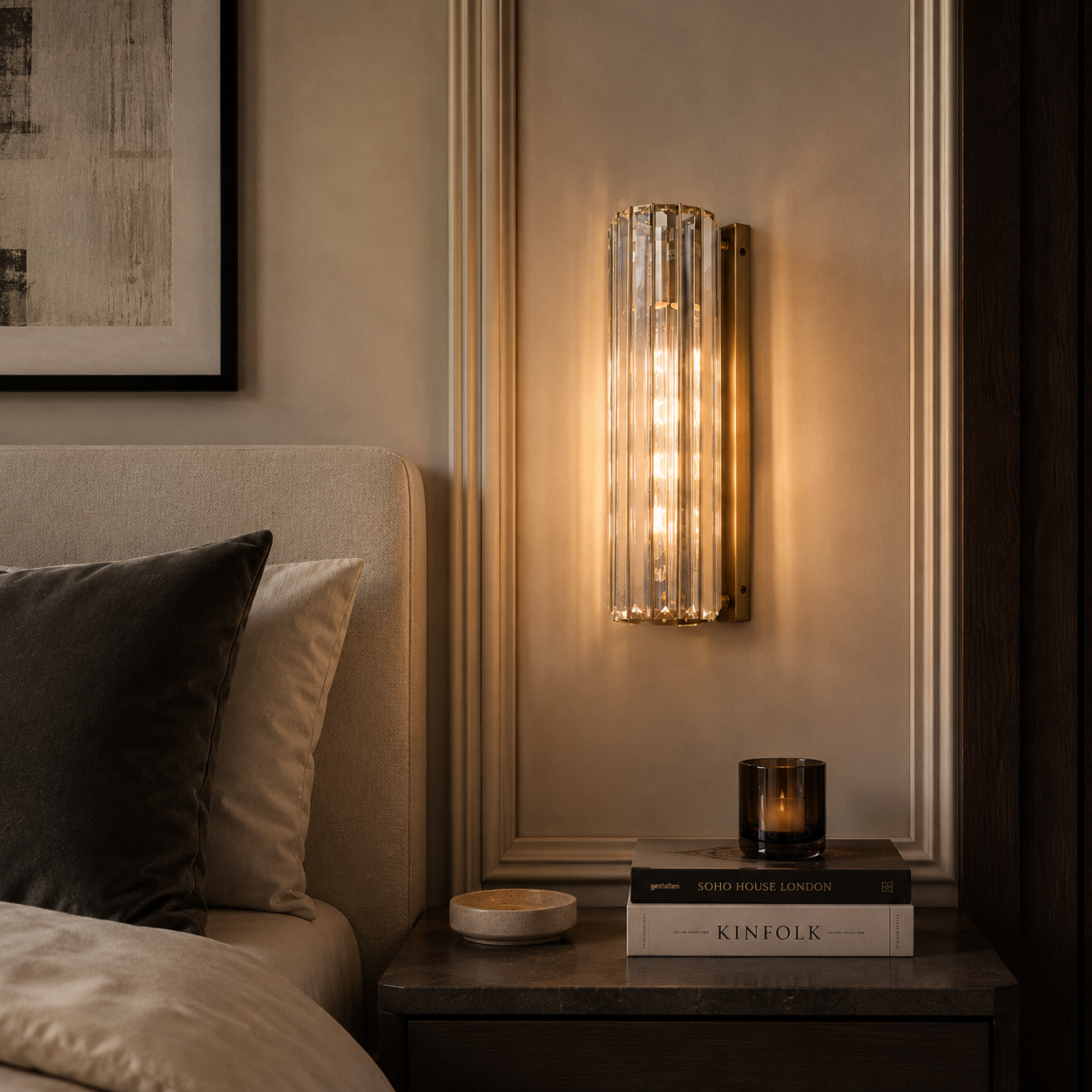 Reagan Antique Brass & Crystal Wall Light by RV Astley