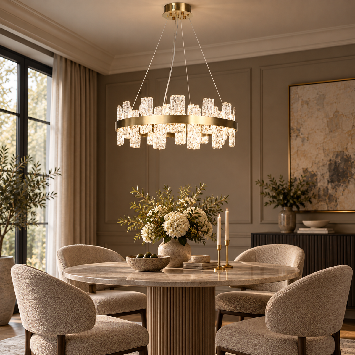 Rimini Gold & Textured Glass Pendant 60cm by Luxe Collection