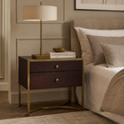 Rivoli Bedside Table Chocolate Ash Wood & Brass Frame Two Drawers Liang & Eimil