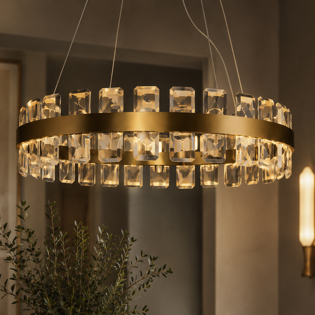 Rocco Gold Pendant Light With Faceted Staggered Glass by Luxe Collection