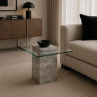 Rock Grey Faux Marble Square Glass Side Table by Liang & Eimil