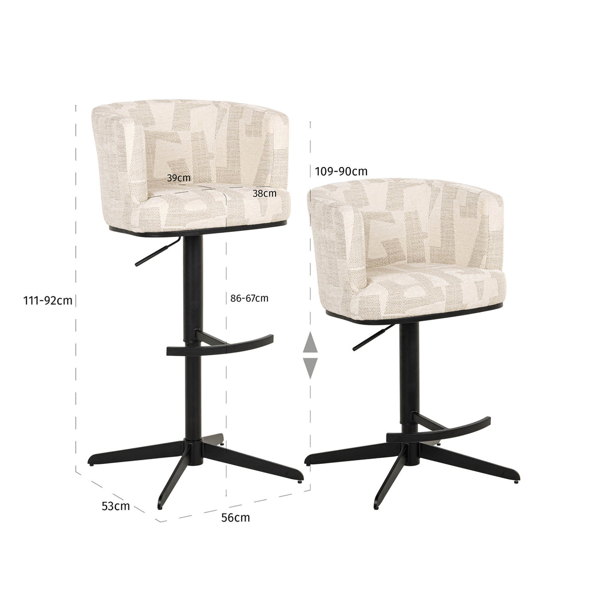 Bar stool Cheyenne beige graffic swivel by Richmond Interiors
