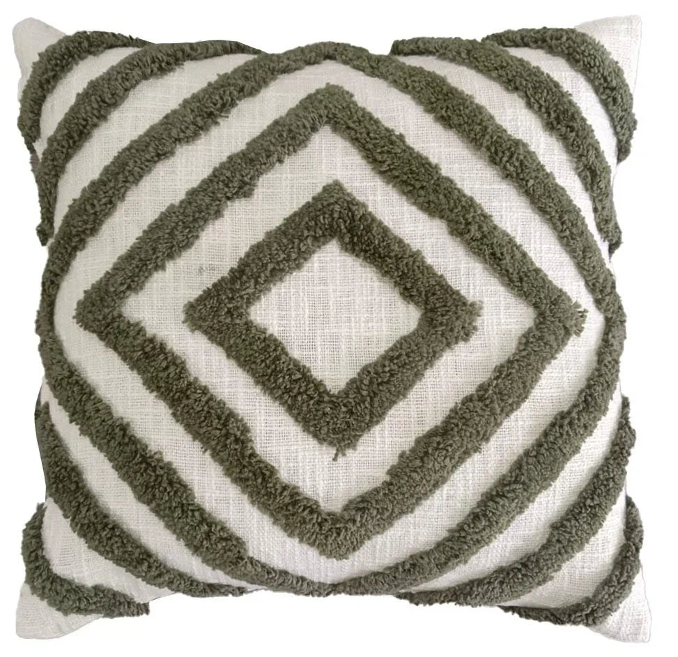 Mesa Cotton Tufted Geometric Cushion 43x43cm - Olive Malini