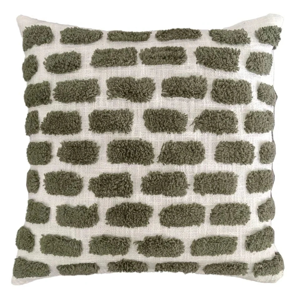 Ridge Olive Cotton Tufted Dash Cushion 43 cm Malini