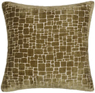 Bergen Cut Velvet Abstract Squares Cushion - Olive Malini