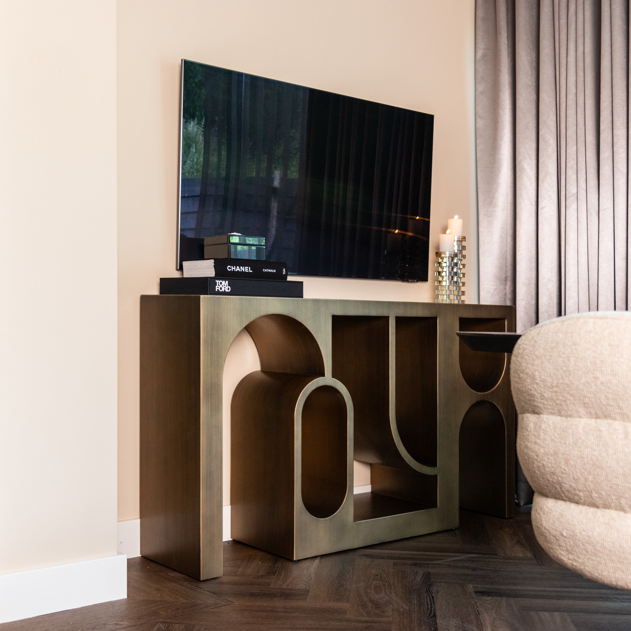 Alexander Jones Lugano Brushed Gold Console Table by Richmond Interiors