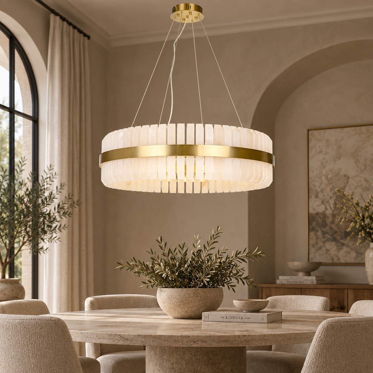 Salerno Gold & Alabaster Pendant 65cm by Luxe Collection