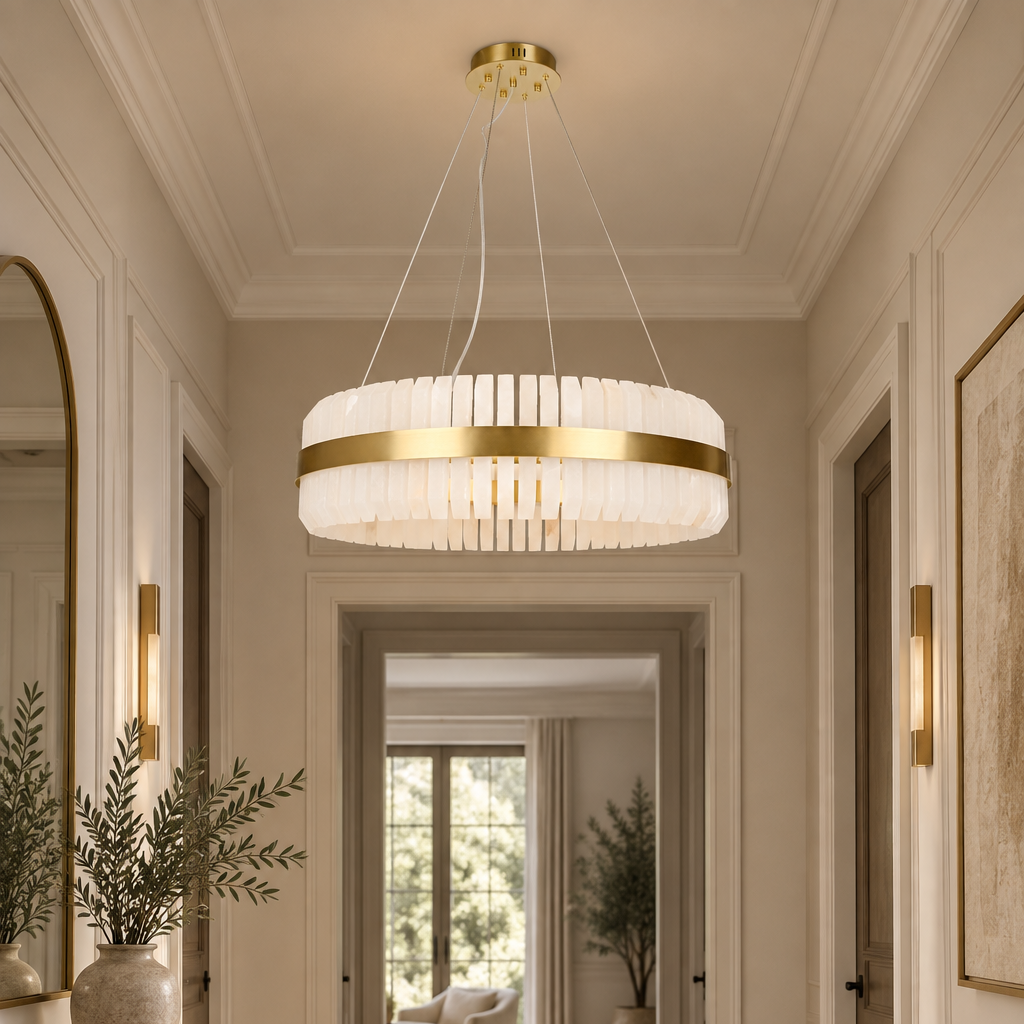 Salerno Gold & Alabaster Pendant 80cm by Luxe Collection
