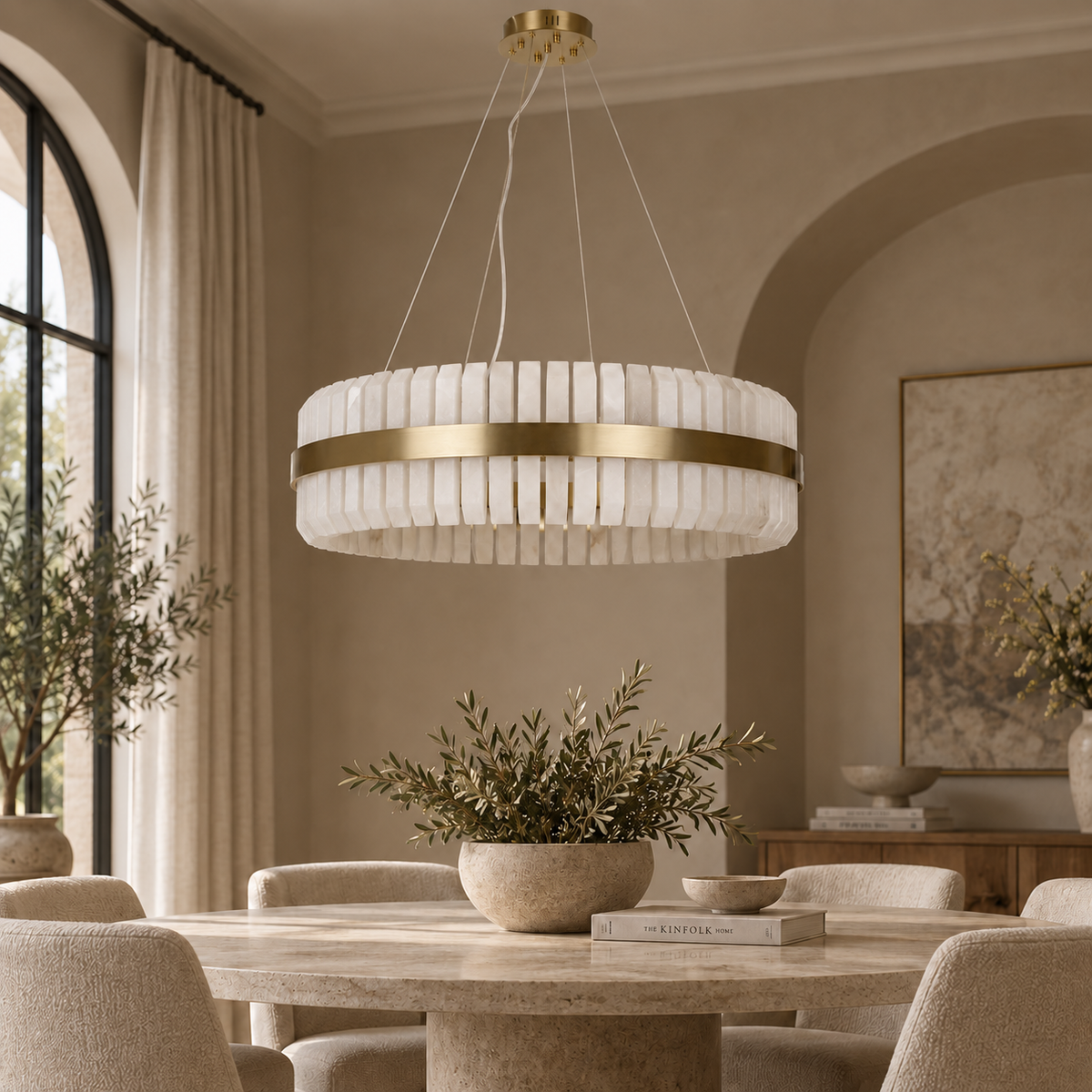 Salerno Gold & Alabaster Pendant 65cm by Luxe Collection
