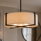 Sanderson Large Pendant Ceiling Light Linen & Matt Black Frame Liang & Eimil
