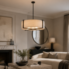 Sanderson Large Pendant Ceiling Light Linen & Matt Black Frame Liang & Eimil