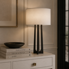 Scala Hand-Forged Table Lamp in Aged Iron with Linen Shade by Visual Comfort & Co
