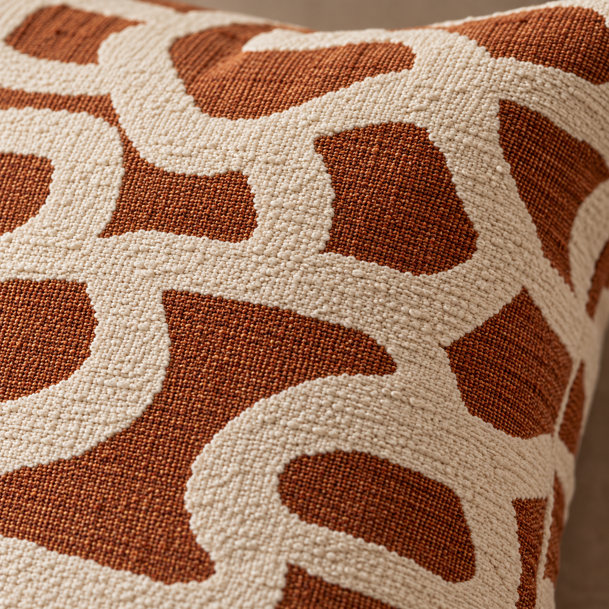 Scribble Jacquard Patterned Cushion 50x50cm - Rust Malini
