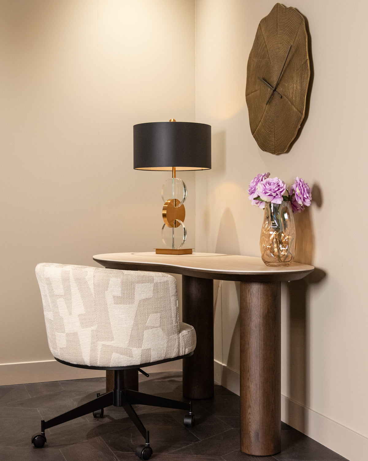 Dining chair Rochenne beige graffic swivel on wheels by Richmond Interiors