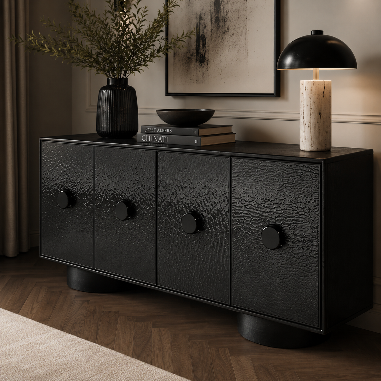 Sintra Black Oak Veneer 4 Door Sideboard by Liang & Eimil
