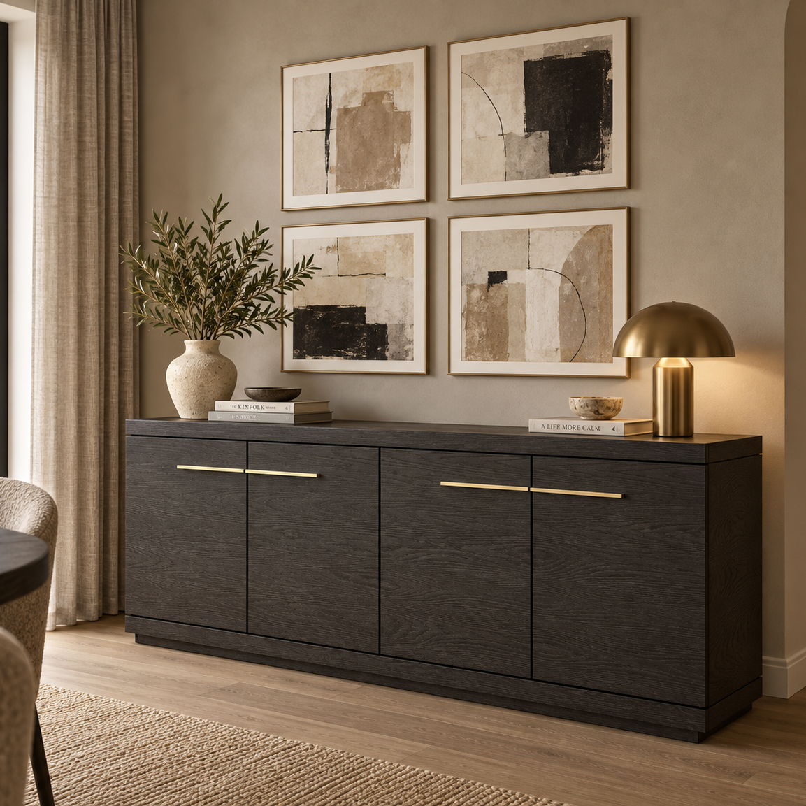 Sorrento Brown Oak Wood & Gold Sideboard by Berkeley Designs