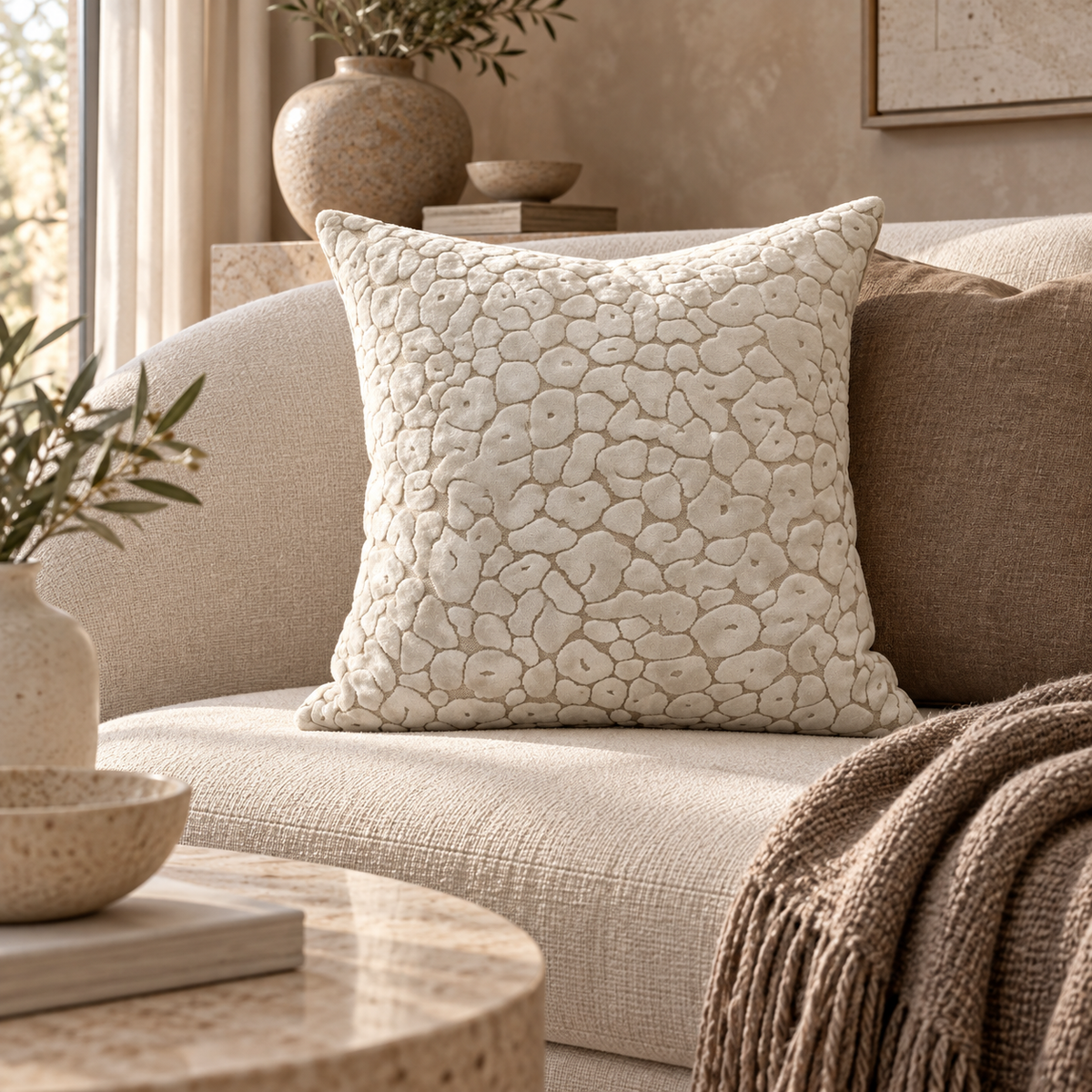 Spoton Velvet Cushion - Ivory Malini