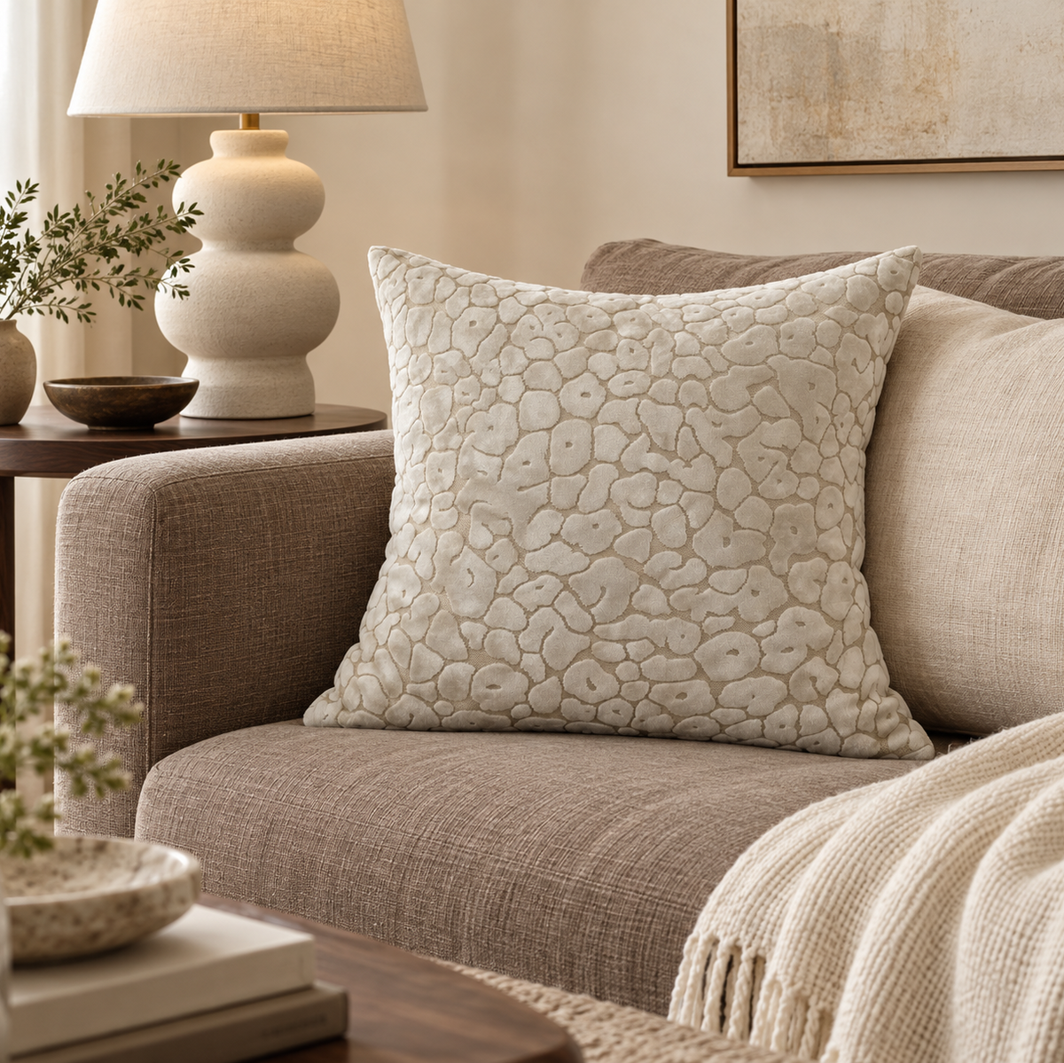 Spoton Velvet Cushion - Ivory Malini