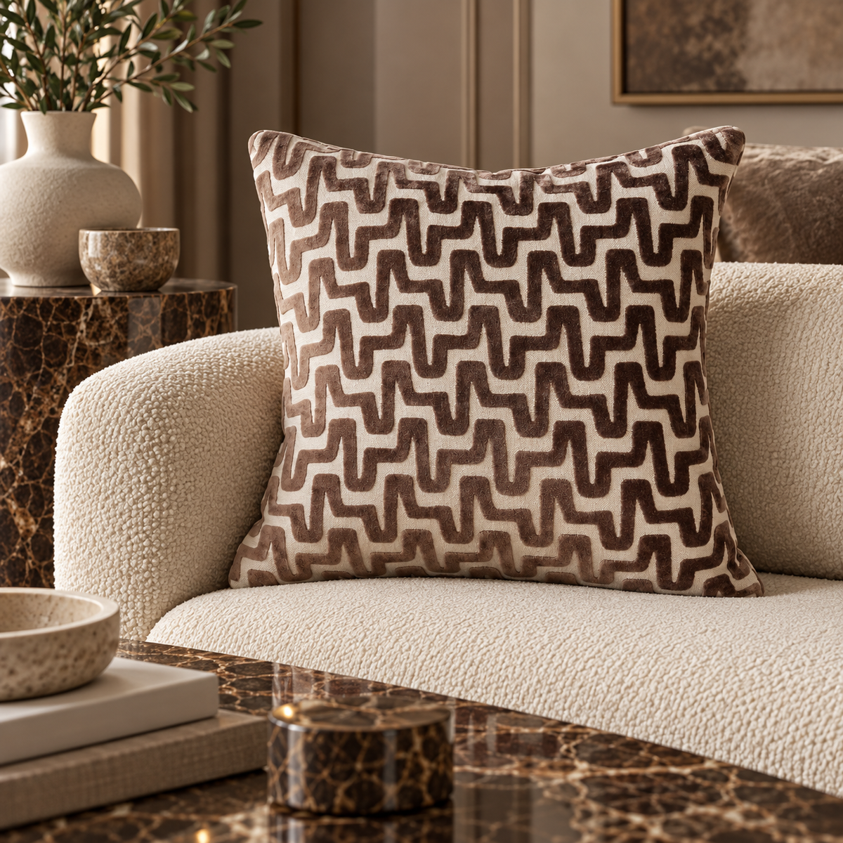 Summit Chocolate Cut Velvet Cushion Malini
