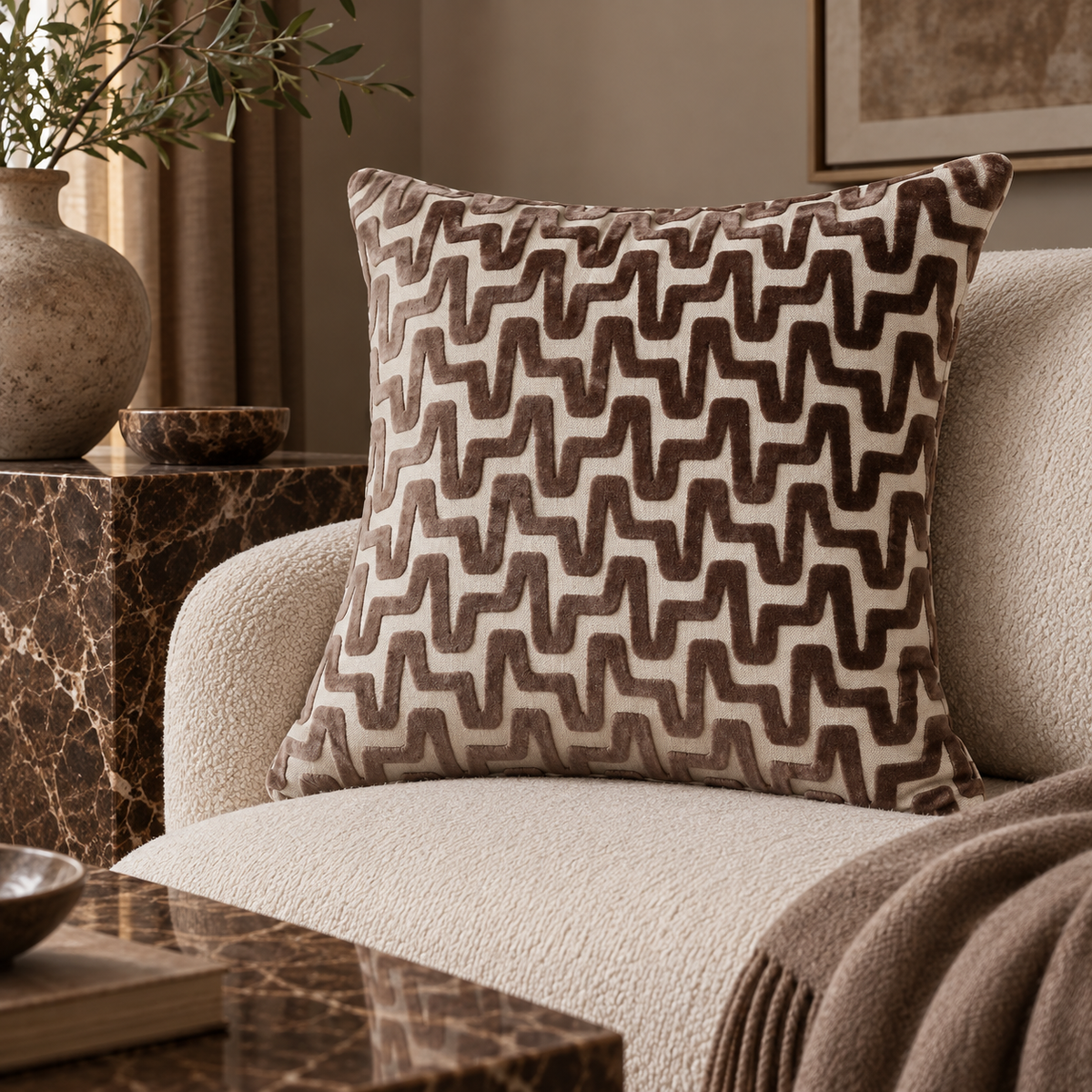 Summit Chocolate Cut Velvet Cushion Malini