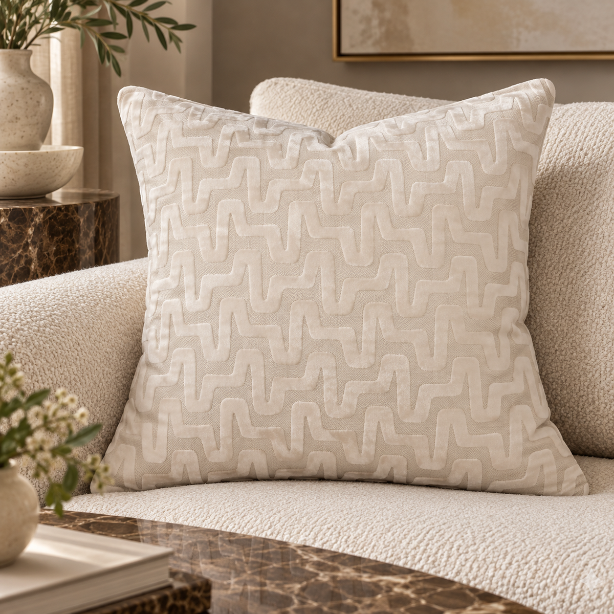 Summit Ivory Cut Velvet Cushion Malini
