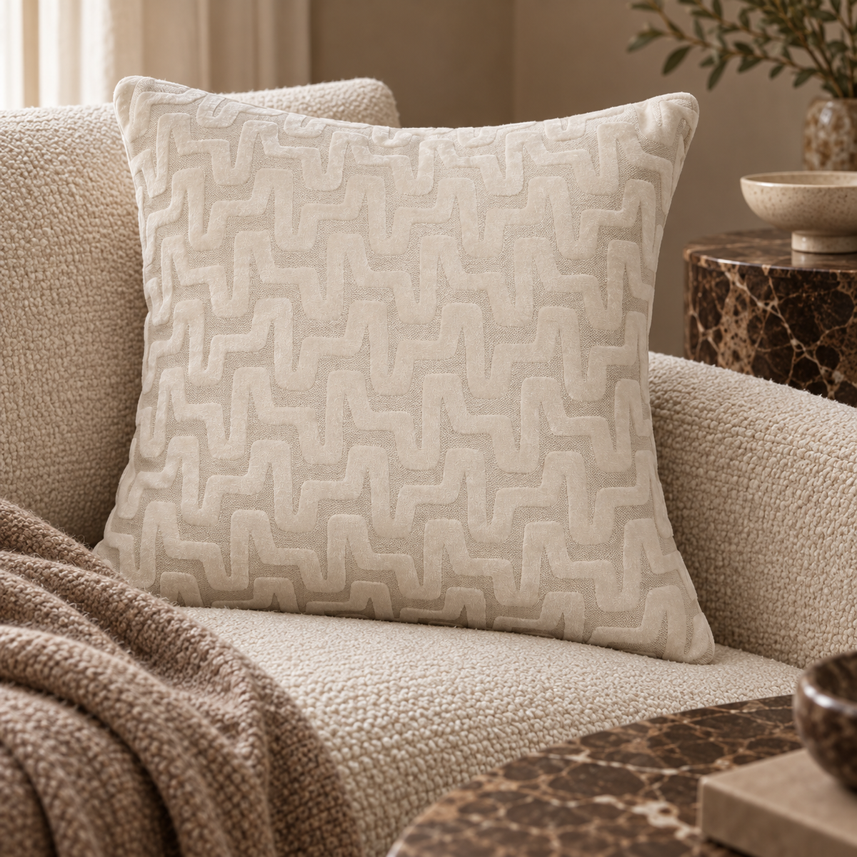Summit Ivory Cut Velvet Cushion Malini