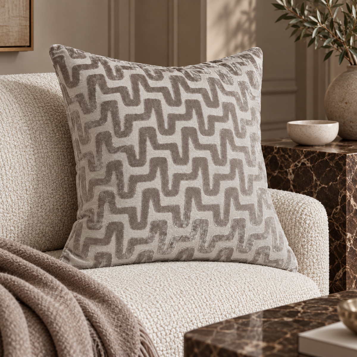 Summit Taupe Cut Velvet Cushion Malini