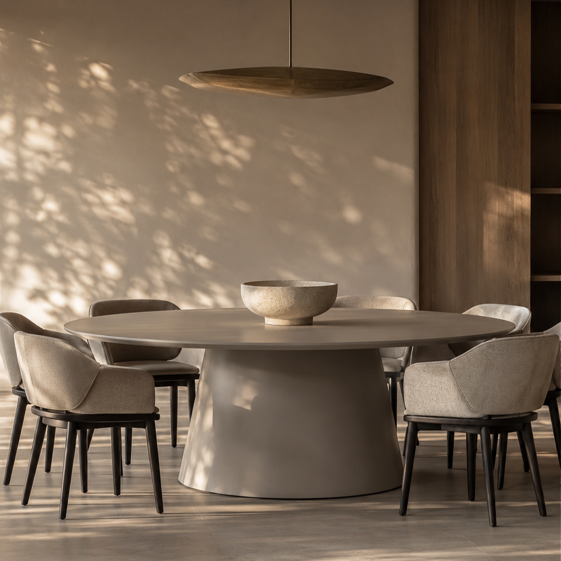 Tavamo Matte Beige Oval Dining Table by Tommy Franks