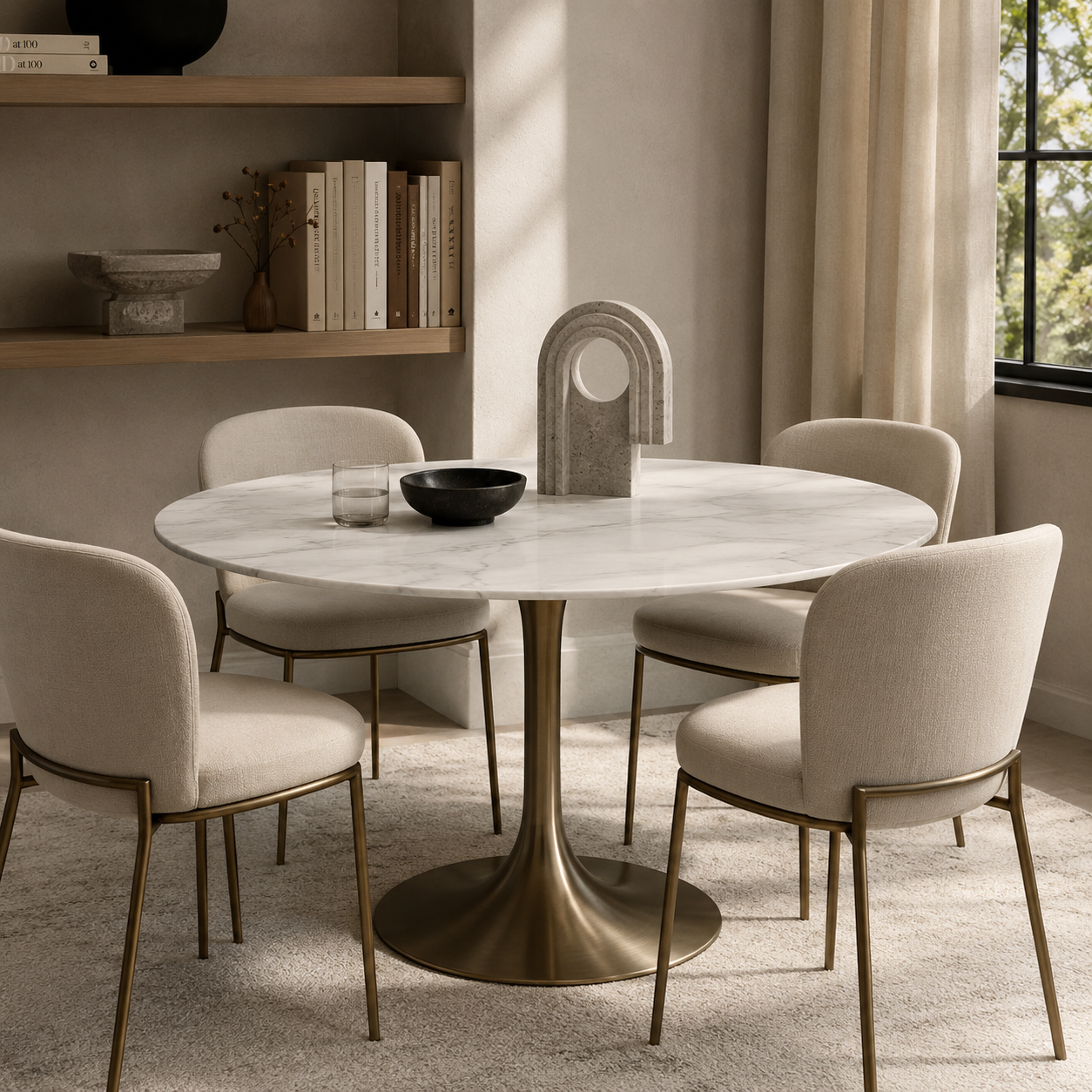 Telma II Brass & White Marble Round Dining Table by Liang & Eimil