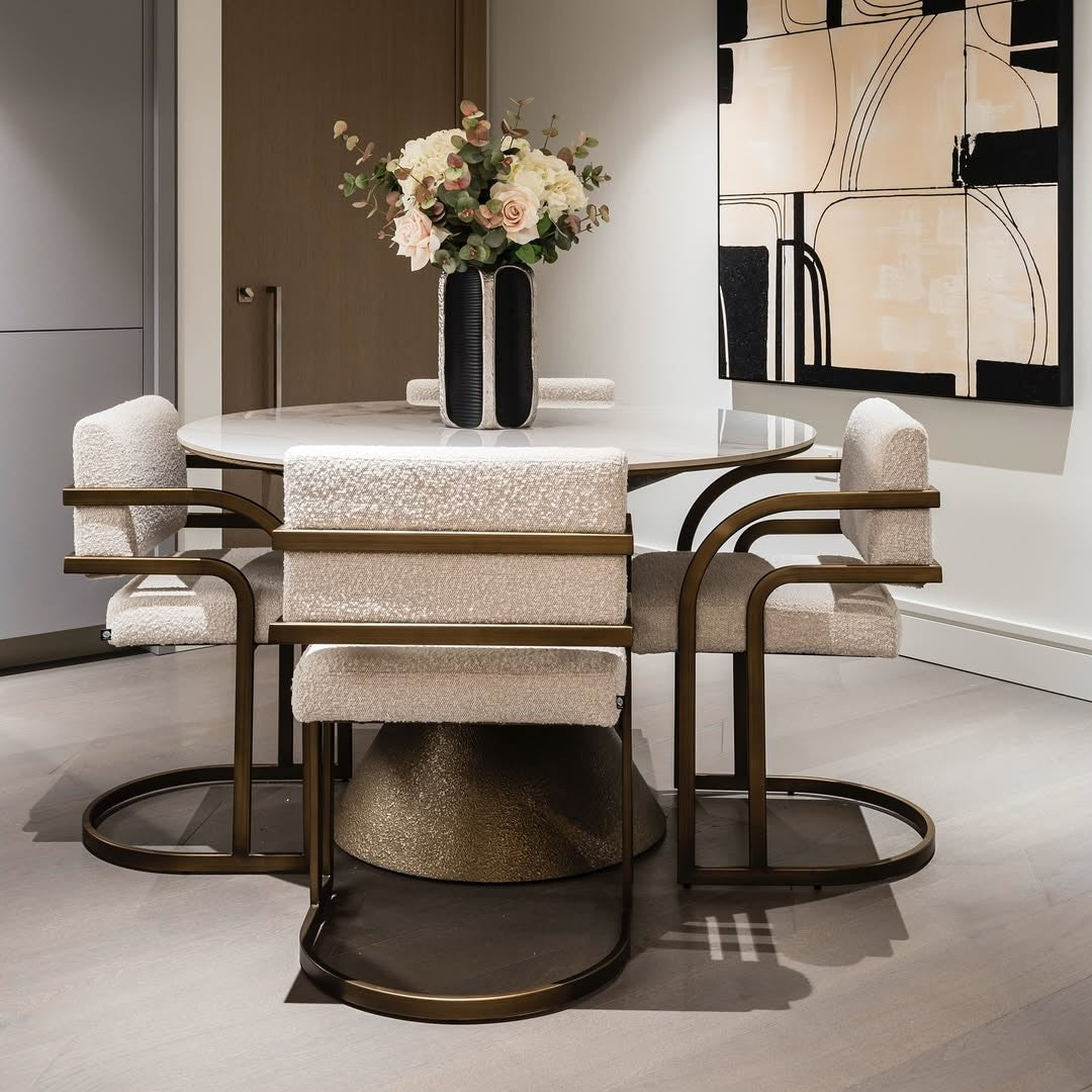 Dylan Boucle Sand & Antique Bronze Dining Chair by Liang & Eimil