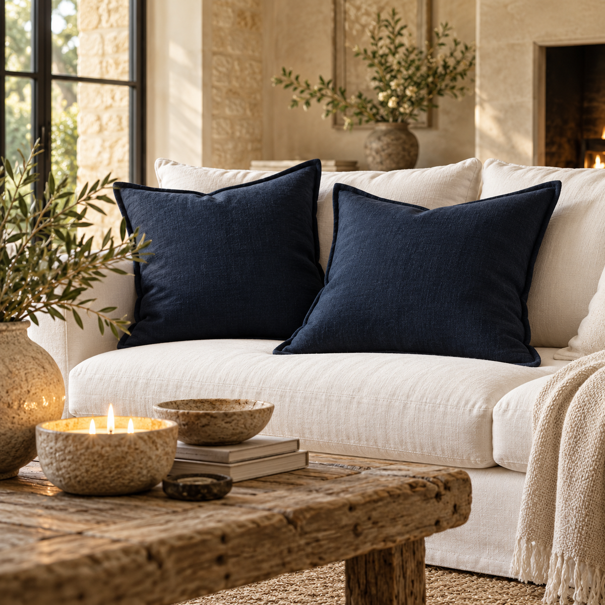 Tia Linen Blend Cushion - Navy Malini